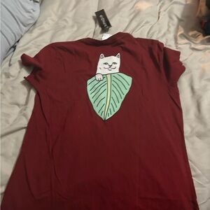 Ripndip Maroon Tee with Cat and Leaf Design